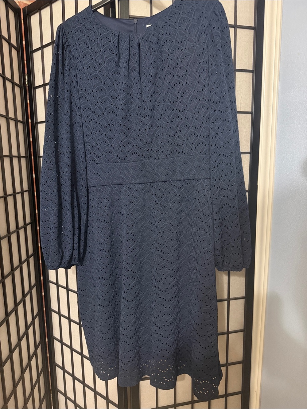 London Times Navy Eyelet Mini Dress
